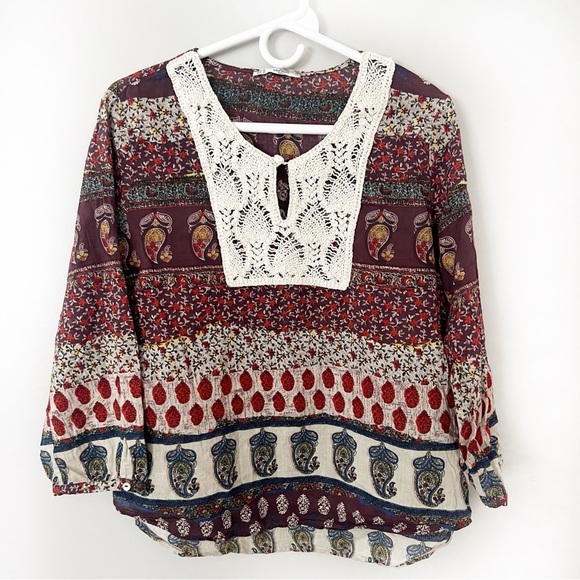 Grifflin Paris Boho Crochet Top Medium Patchwork Paisley Floral Peasant Festival - Picture 10 of 10